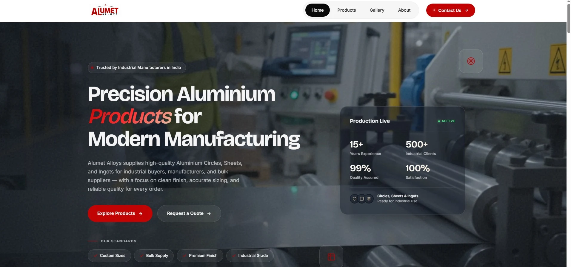 Alumet Alloys manufacturing website designed by Nabeel Vohra