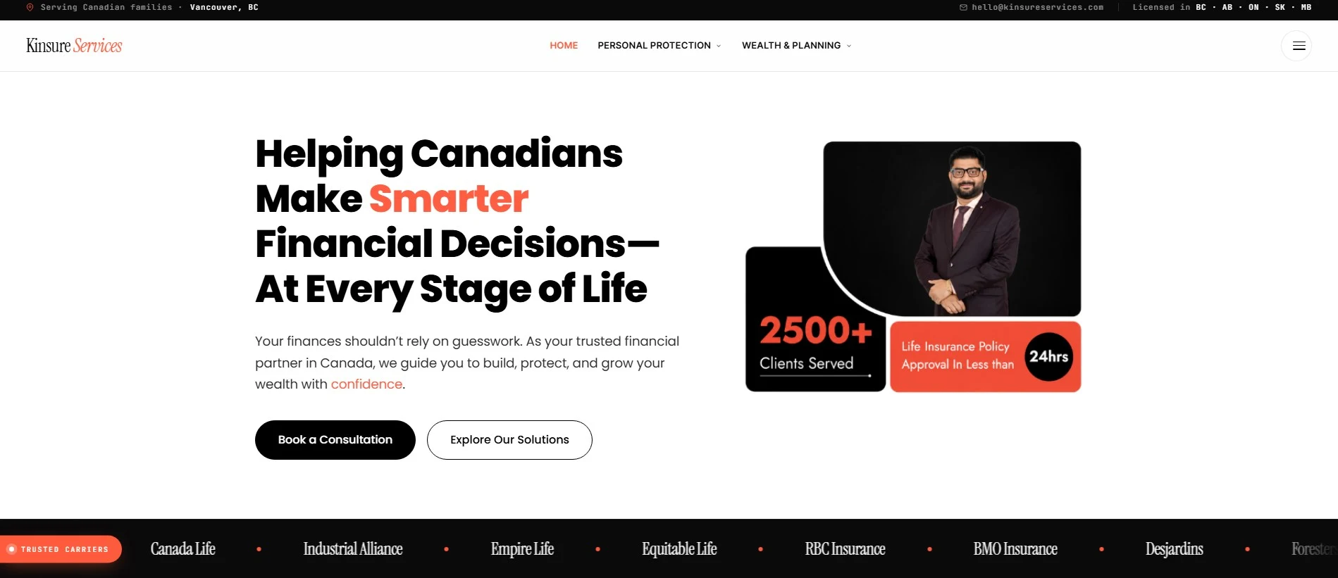 Kinsurance insurance website designed by Nabeel Vohra